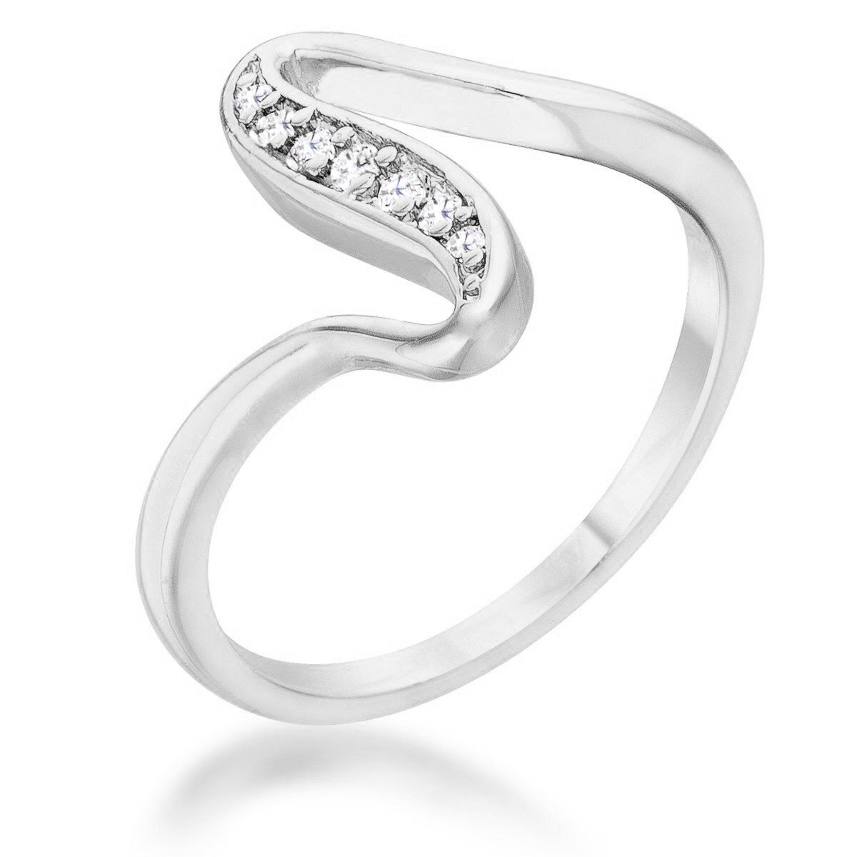 Sheryl 0.07ct CZ Rhodium Simple Wave Ring