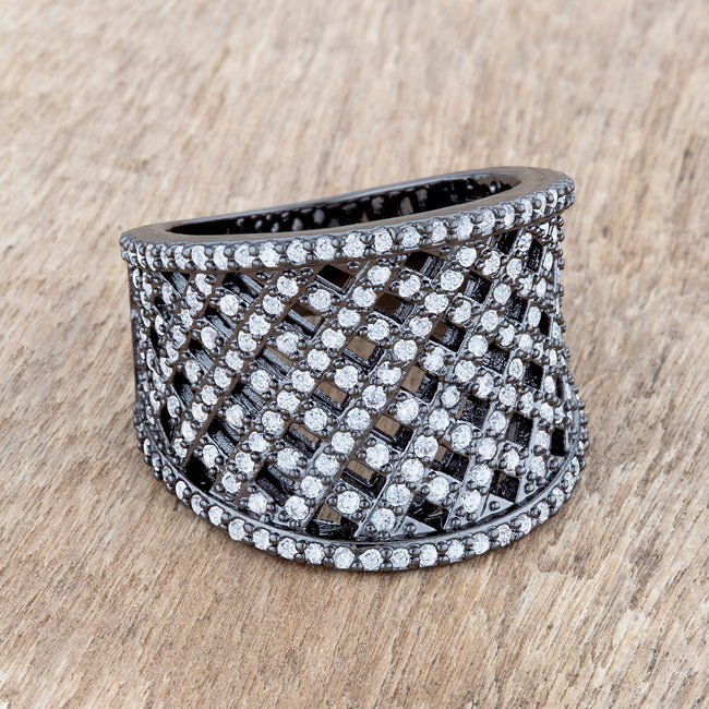 Brin 1.4ct CZ Hematite Wide Woven Style Ring