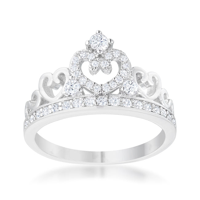 Aurora 0.34ct CZ Rhodium Heart Crown Ring