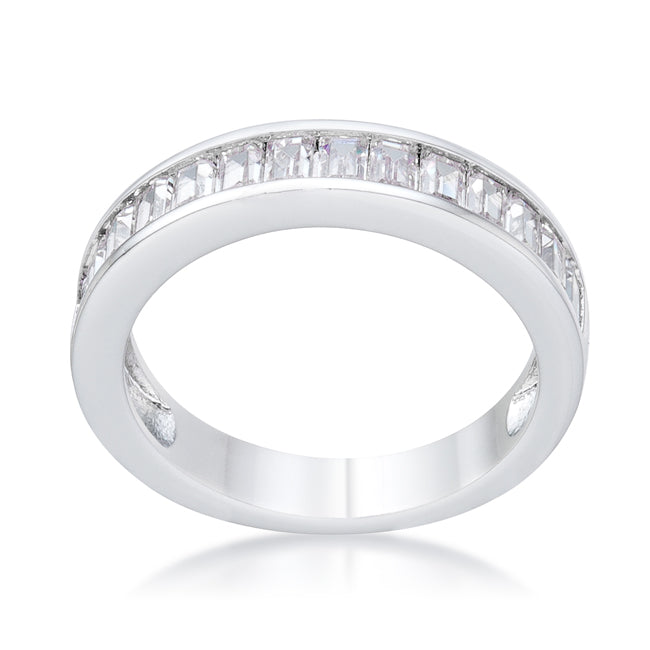 Baguette Cut CZ Rhodium Wedding Band