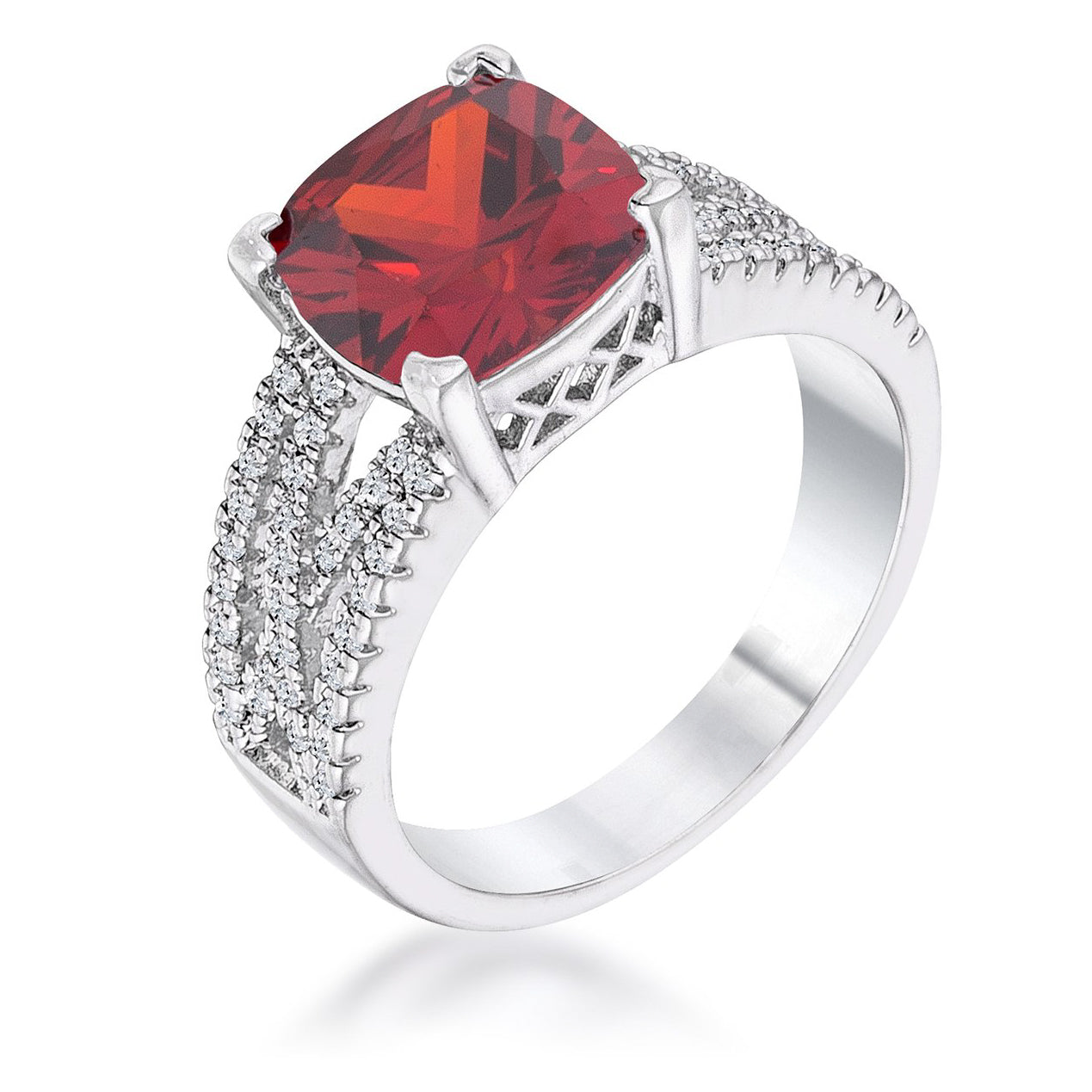 3Ct Elegant Rhodium Plated Criss-Cross Garnet CZ Engagement Ring