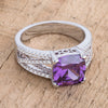 3Ct Elegant Silvertone Criss-Cross Amethyst Purple CZ Engagement Ring