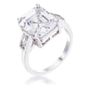 9.71 Ct Rhodium Triple Stone Emerald Cut CZ Ring