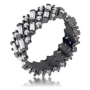 Hematite Clear CZ Alternating Baguette Round Eternity Band