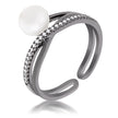 Hematite Pearl Ribbon Bypass Half Pave Ring