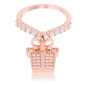 Bow Gift Box 0.3ct CZ Rosegold Holiday Charm Ring