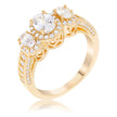 Gold Plated 3-Stone Clear Oval Cut CZ Halo Ring