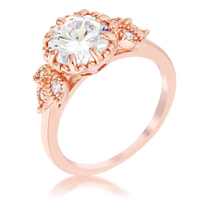 2Ct Rose Gold Plated Round Cut CZ Trio Laurel Leaf Engagement Ring