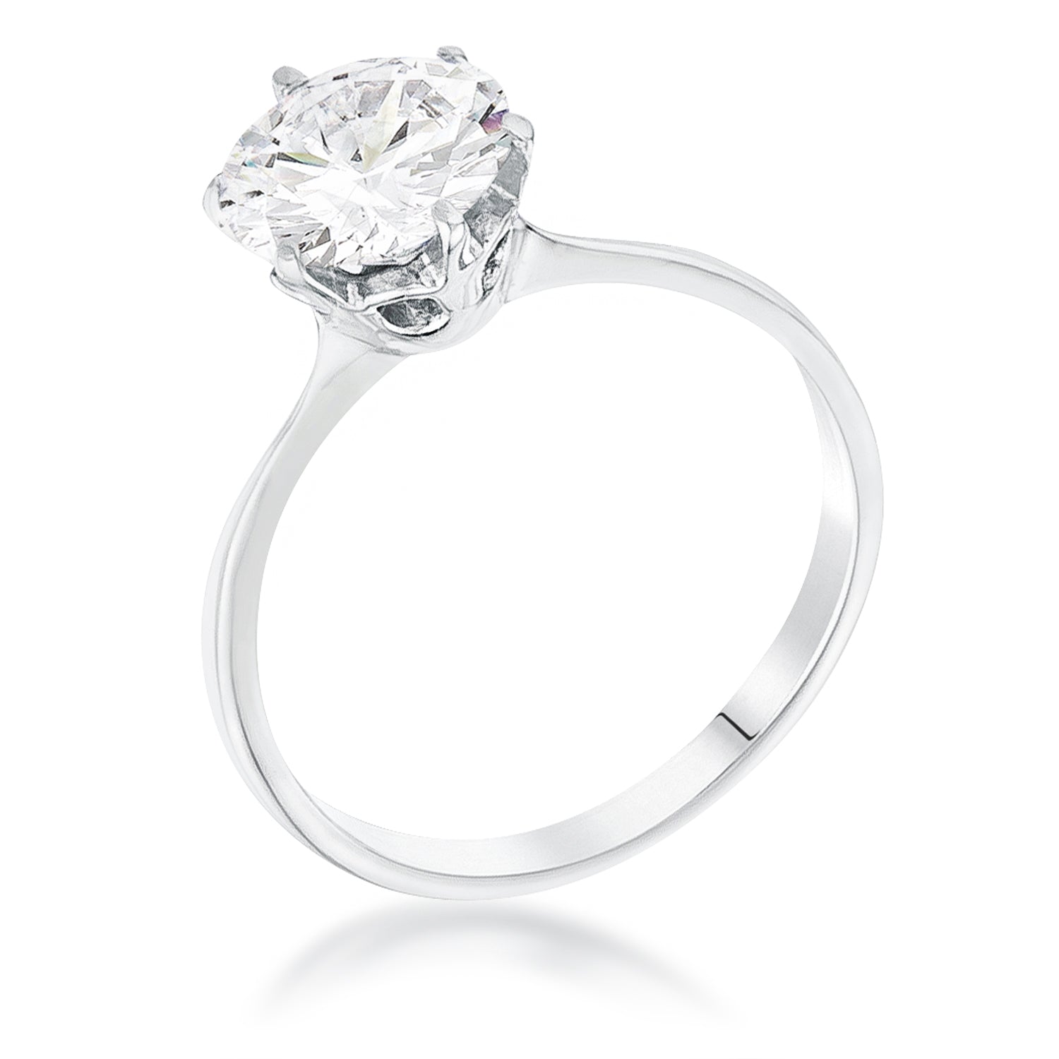 2 Carat Single Stone CZ Rhodium Classic Solitaire Ring