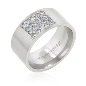 Stainless Steel Pave Cubic Zirconia Mens Ring