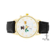 Gold Holiday Tune Watch With Black Leather Strap