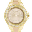 Gold Metal Cuff Watch With Crystals - Beige