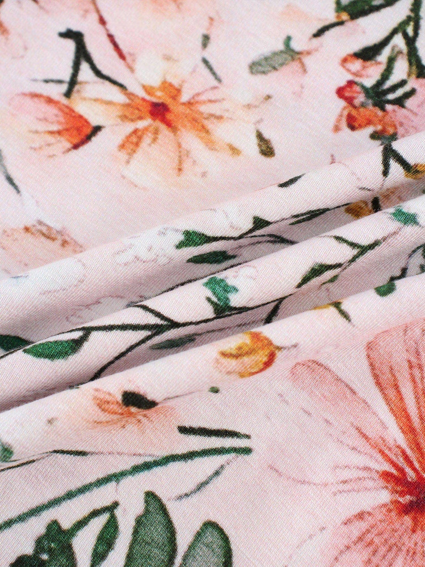 PoshTOT Pink Flower Print 2 Piece Short Sleeves PJ Set