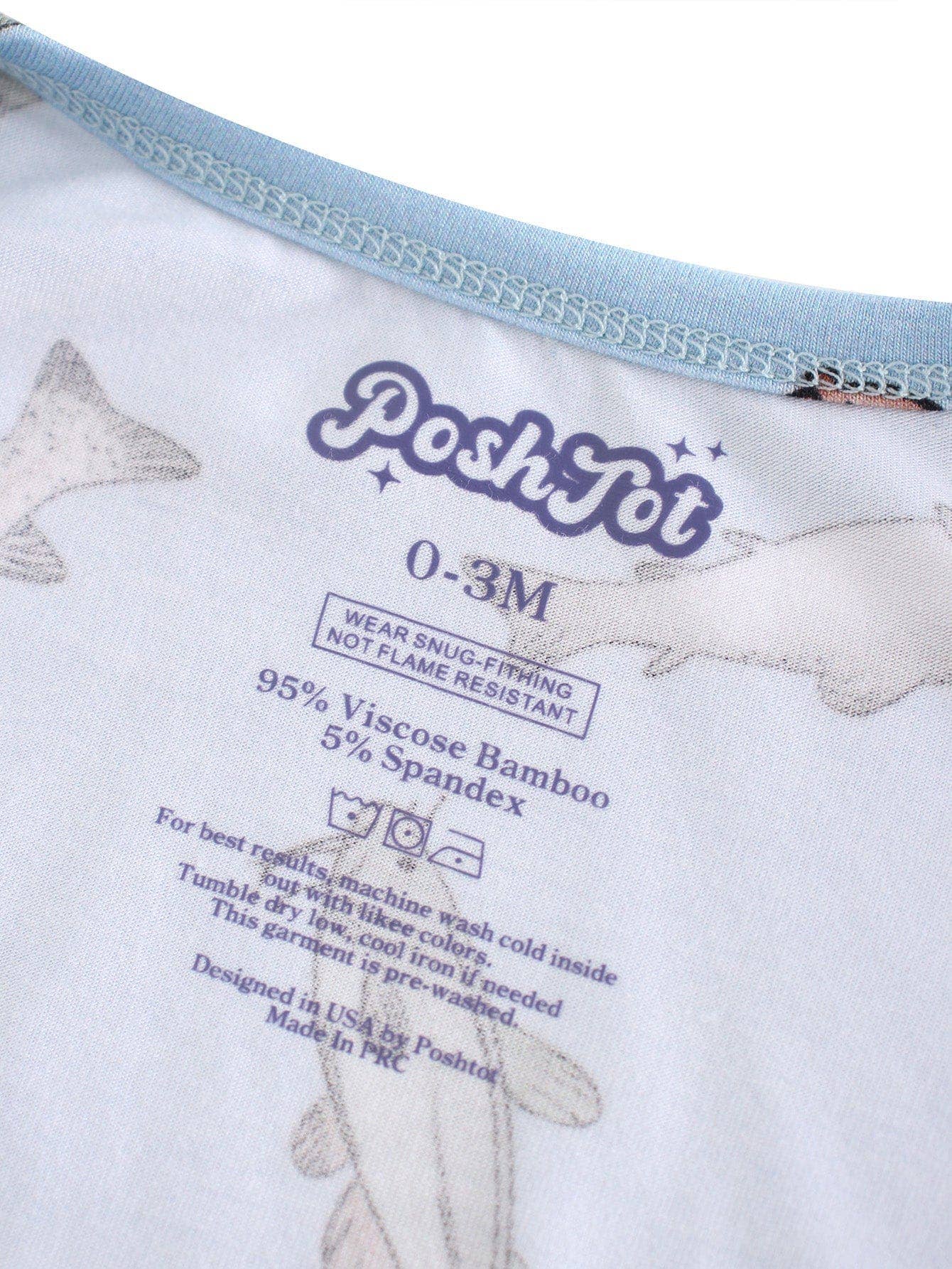 PoshTOT Blue Fish Bamboo Baby Convertible Zippy Romper