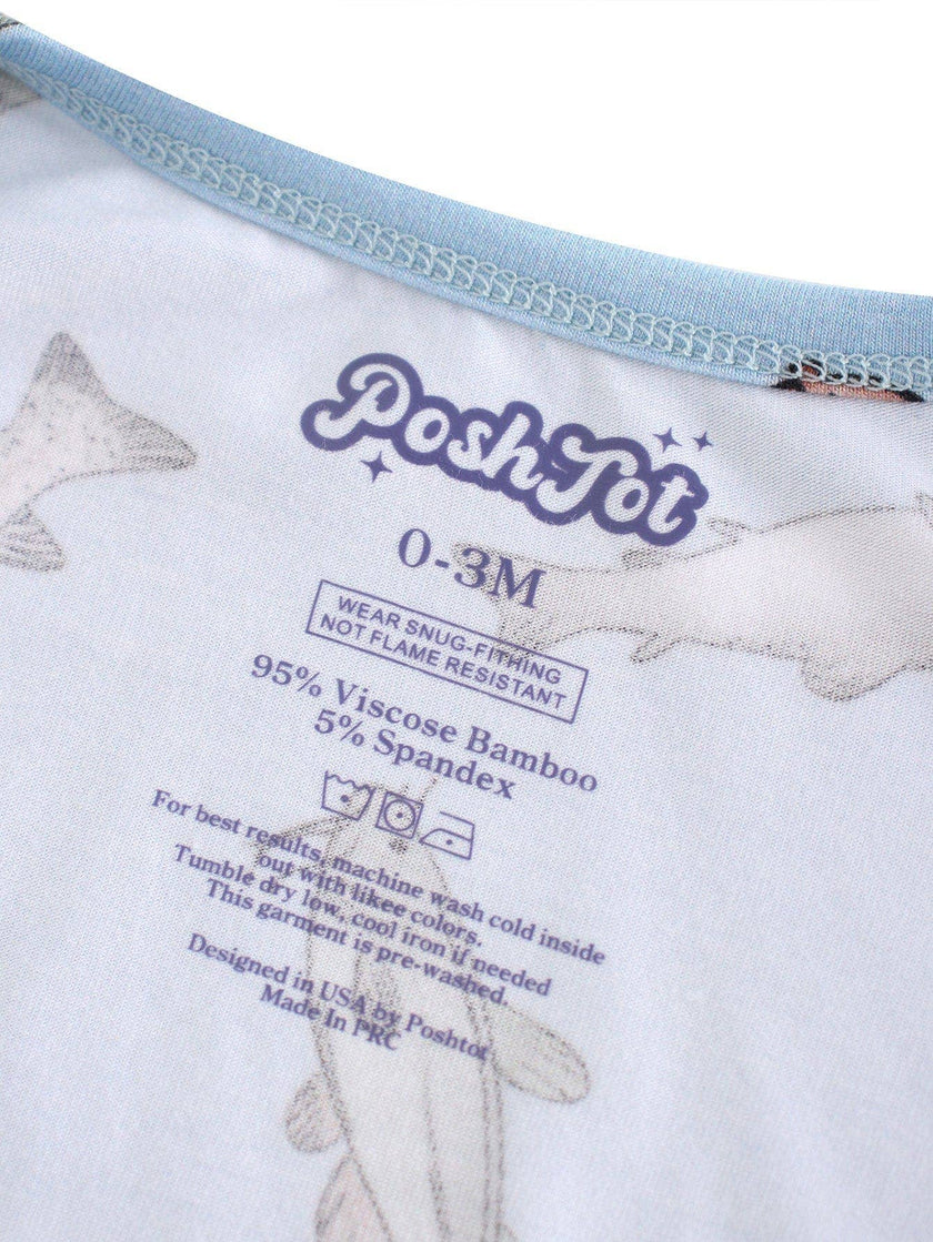 PoshTOT Blue Fish Bamboo Baby Convertible Zippy Romper