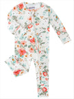 PoshTOT Retro Small Flowers Bamboo Baby Convertible Zippy Romper