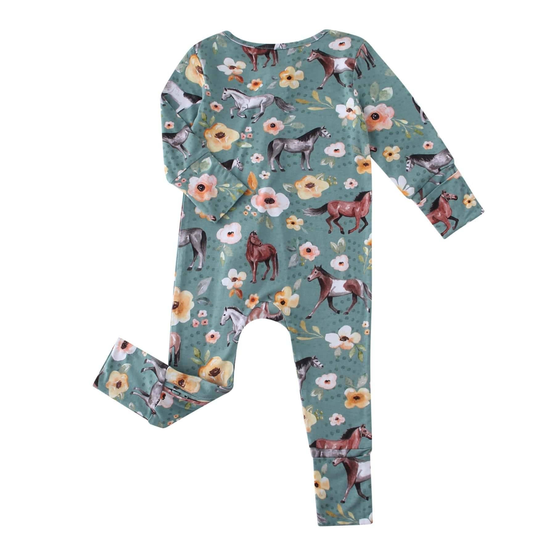 PoshTOT Wild Horse Bamboo Baby Convertible Zippy Romper