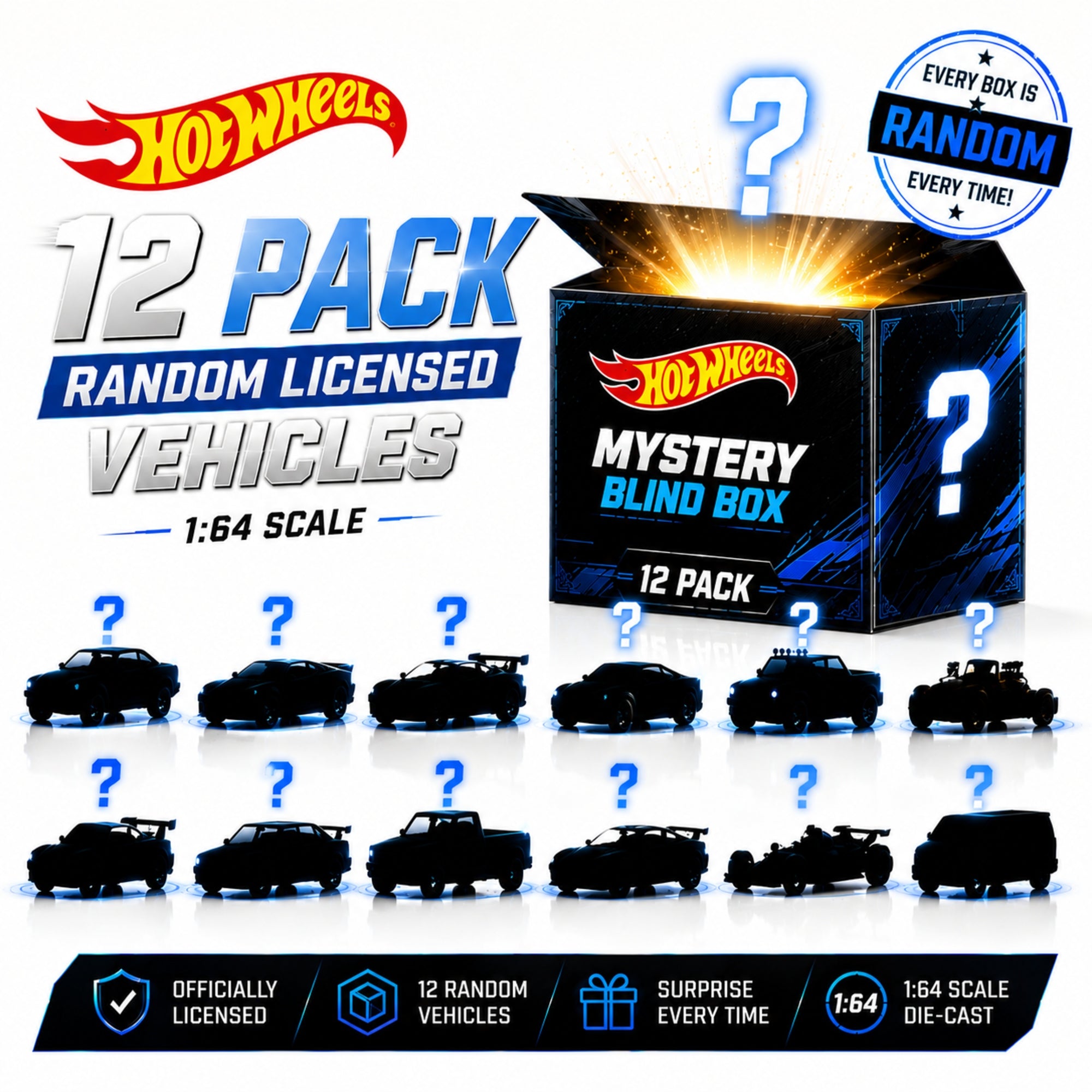 Hot Wheels Random Licensed Blind Box Case | 12 Pack Diecast