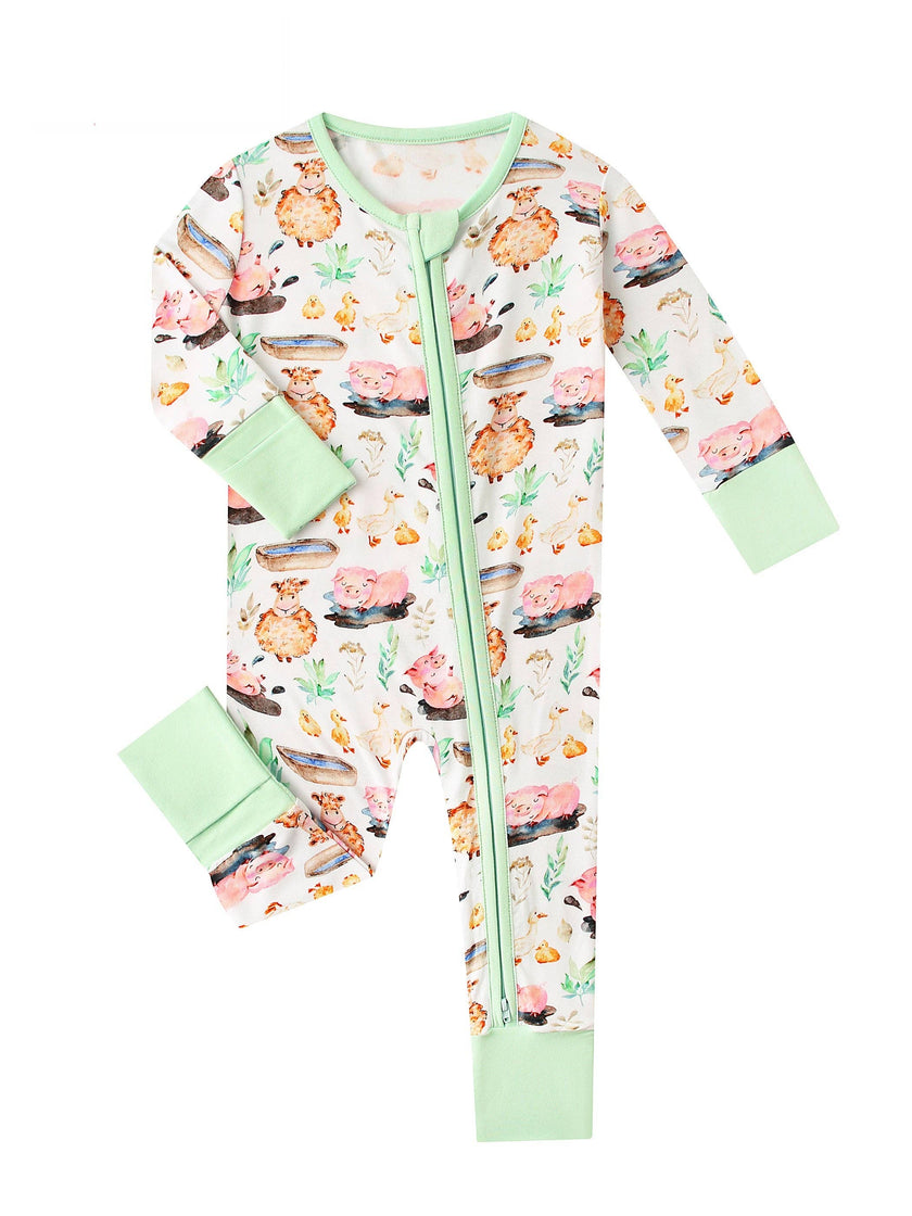 PoshTOT Little Yellow Sheep Bamboo Baby Convertible Zippy Romper