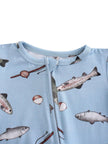 PoshTOT Blue Fish Bamboo Baby Convertible Zippy Romper