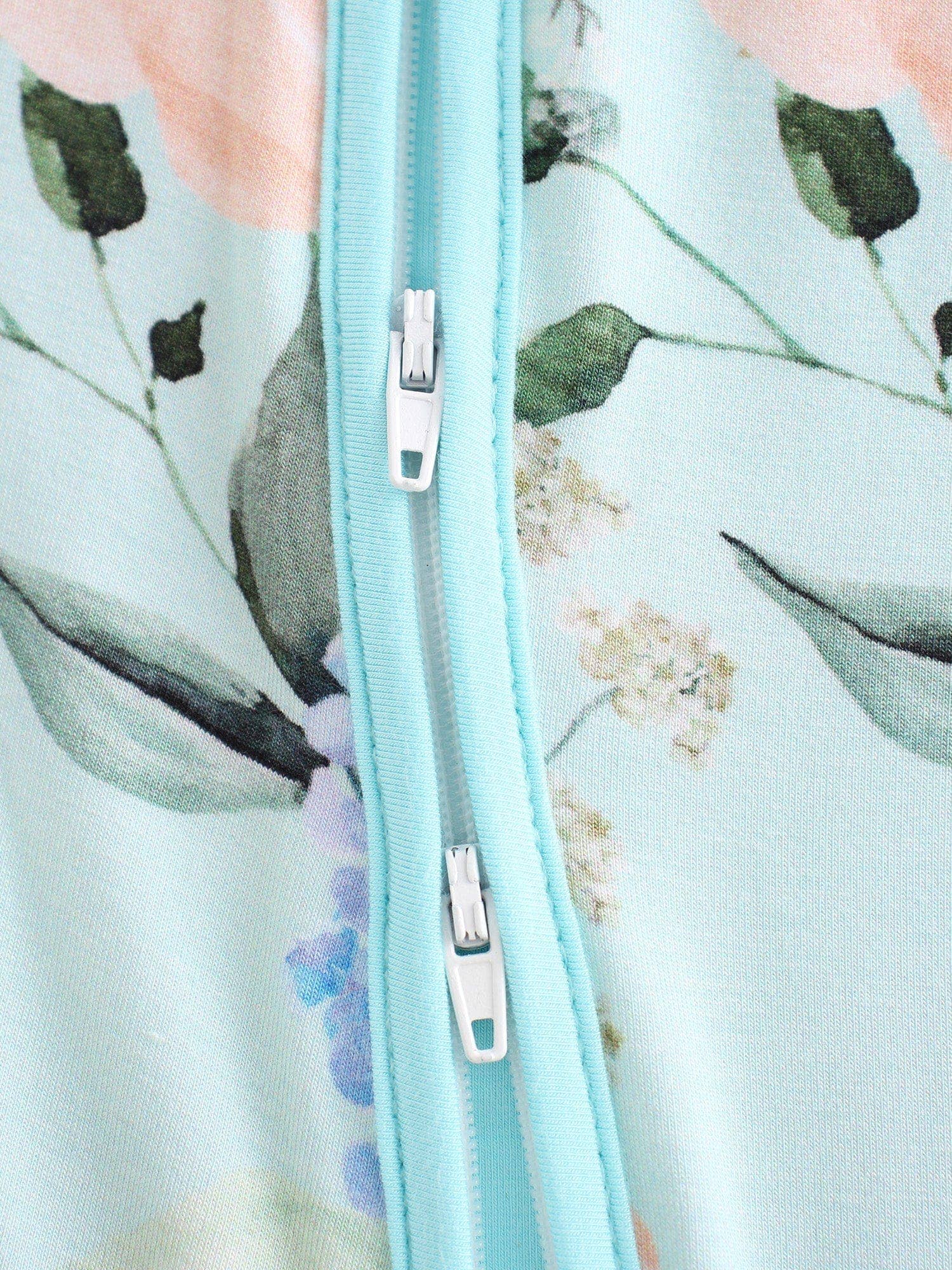 PoshTOT Green Hydrangea Bamboo Baby Convertible Zippy Romper