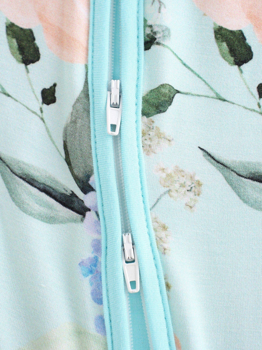 PoshTOT Green Hydrangea Bamboo Baby Convertible Zippy Romper
