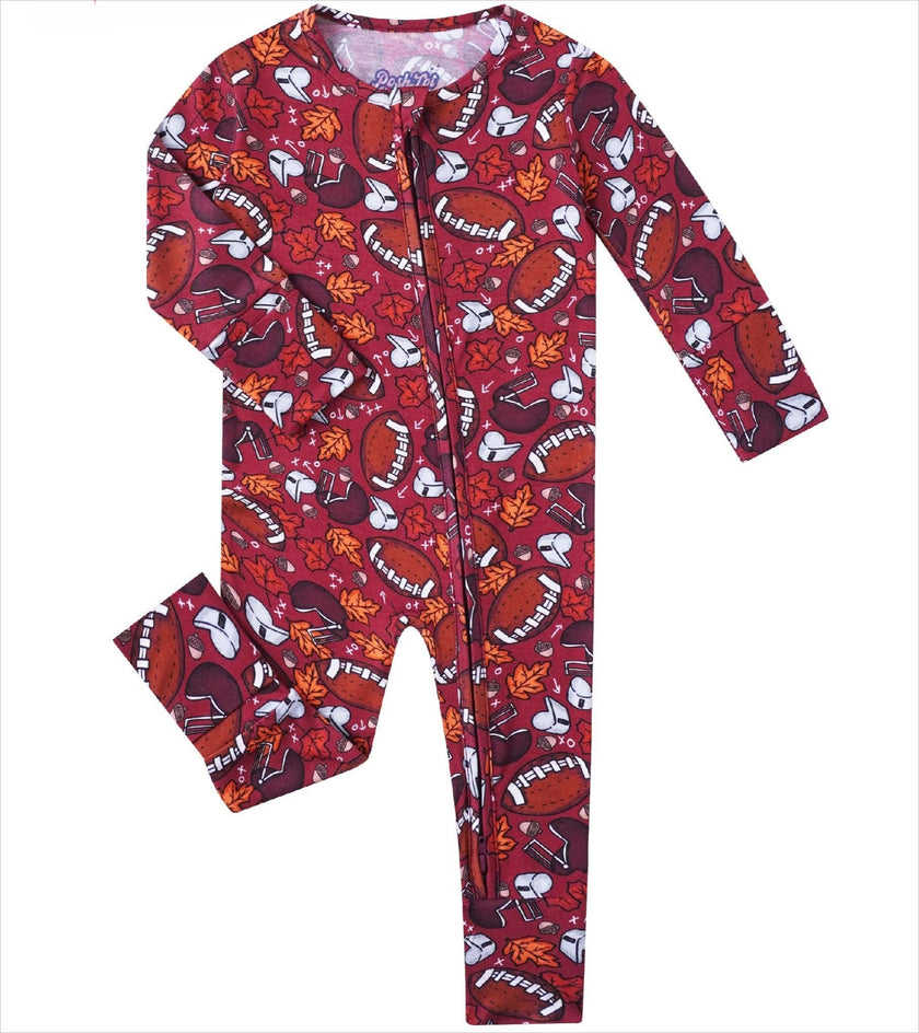 PoshTOT Fall Football Bamboo Baby Convertible Zippy Romper
