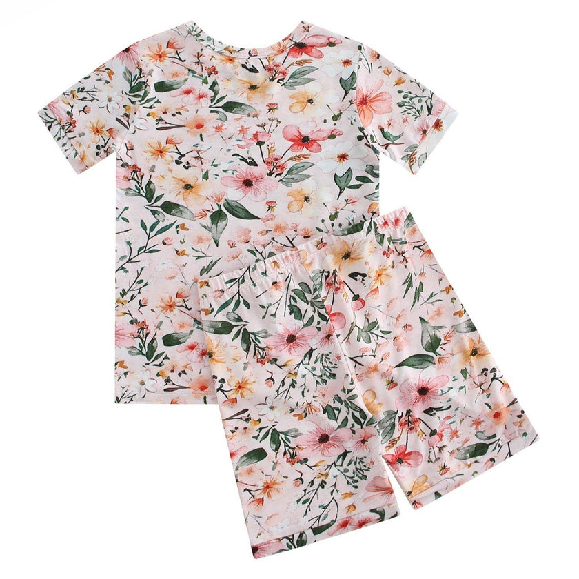PoshTOT Pink Flower Print 2 Piece Short Sleeves PJ Set