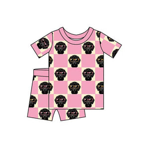Checkered Doodles non ruffle | Two-Piece Short Sleeve Pajama Set