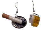 Cigarette and beer earrings