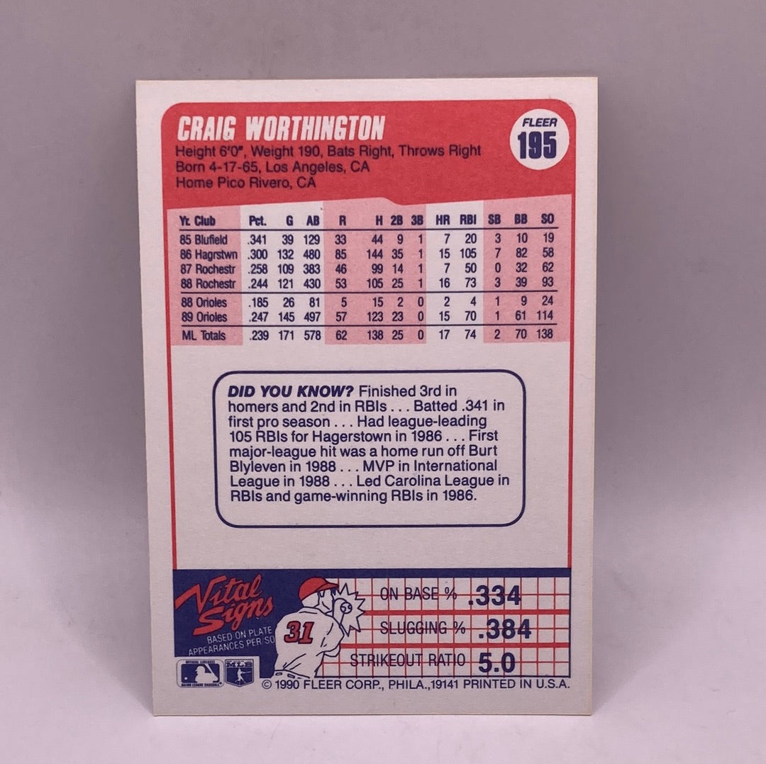 Fleer Craig Worthington Sports Card