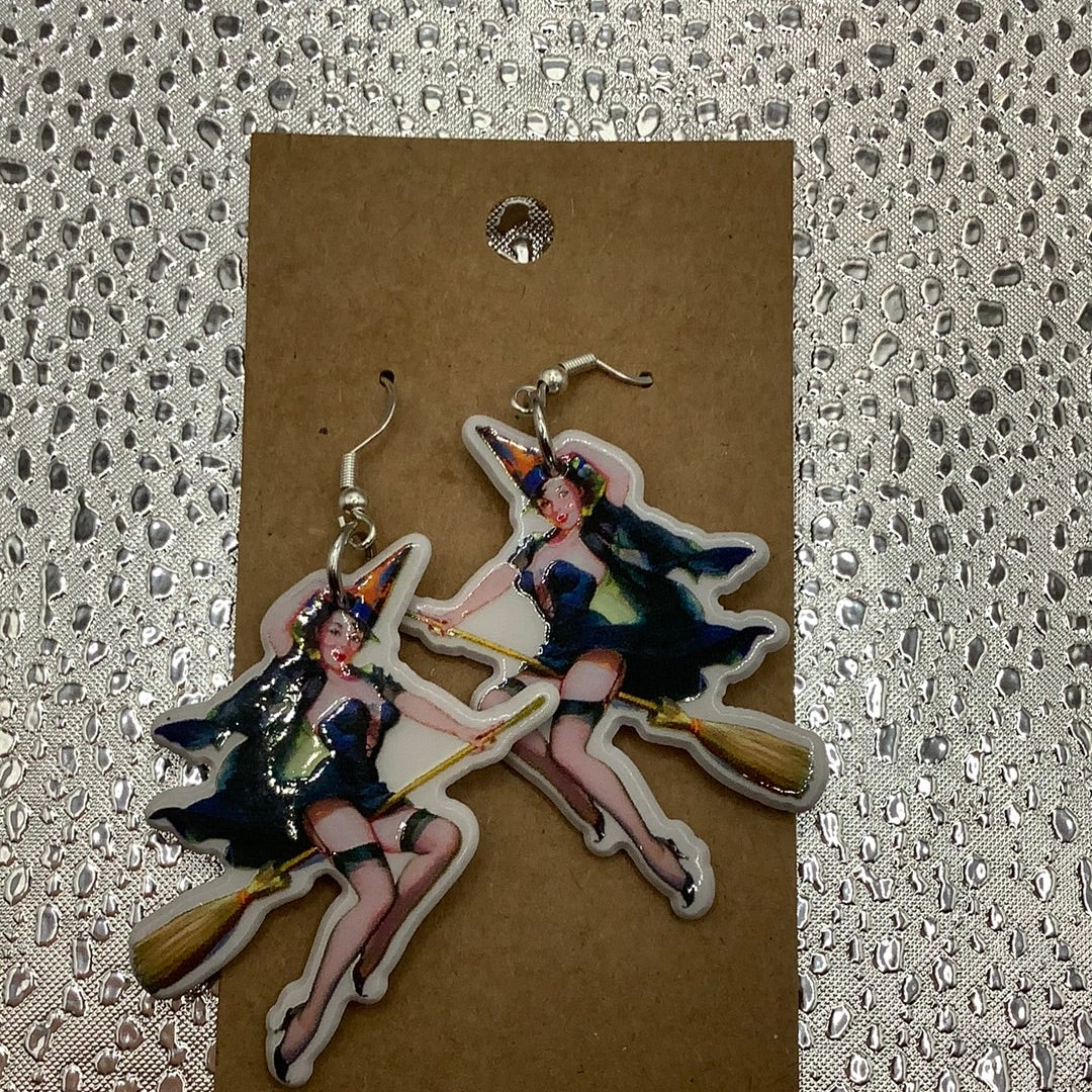 Witch on a broom Earrings