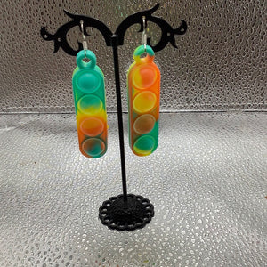Orange, green and blue poppit fidget earrings