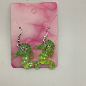 Green and Yellow Seahorse earrings