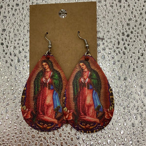 Virgin Mary leather earrings