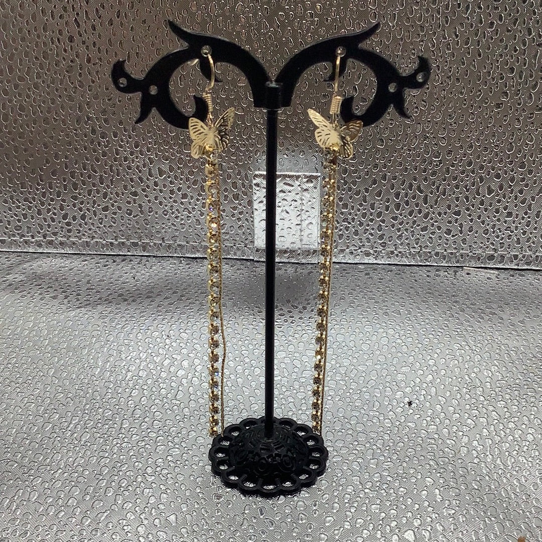 Gold plated dangling butterfly earrings
