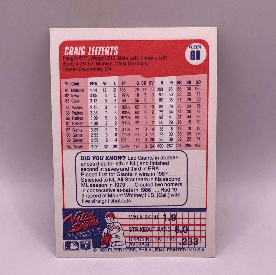 Fleer Craig Lefferts Sports Card