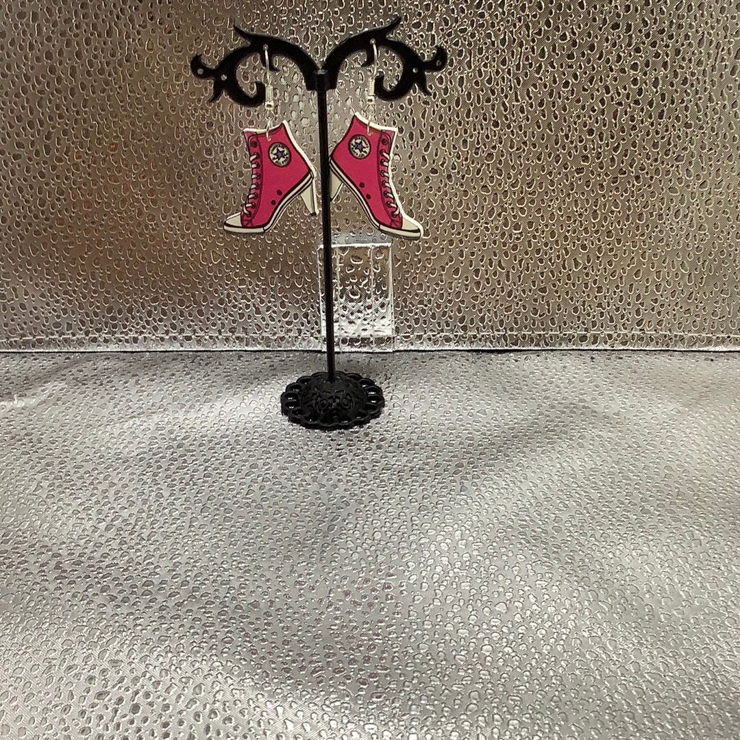 Pink high heel tennis shoe earrings