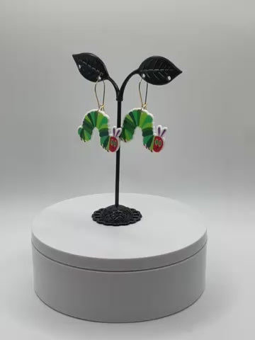 Green Caterpillar Earrings 2
