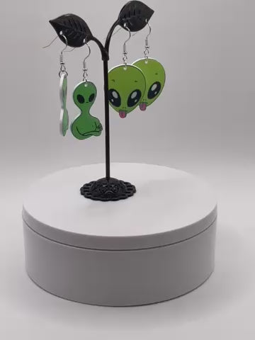 Green alien earrings