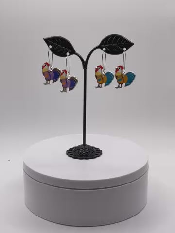 Silver and Gold Enamel Roosters