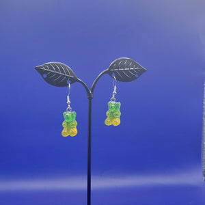 Green and yellow gummy bear earrings