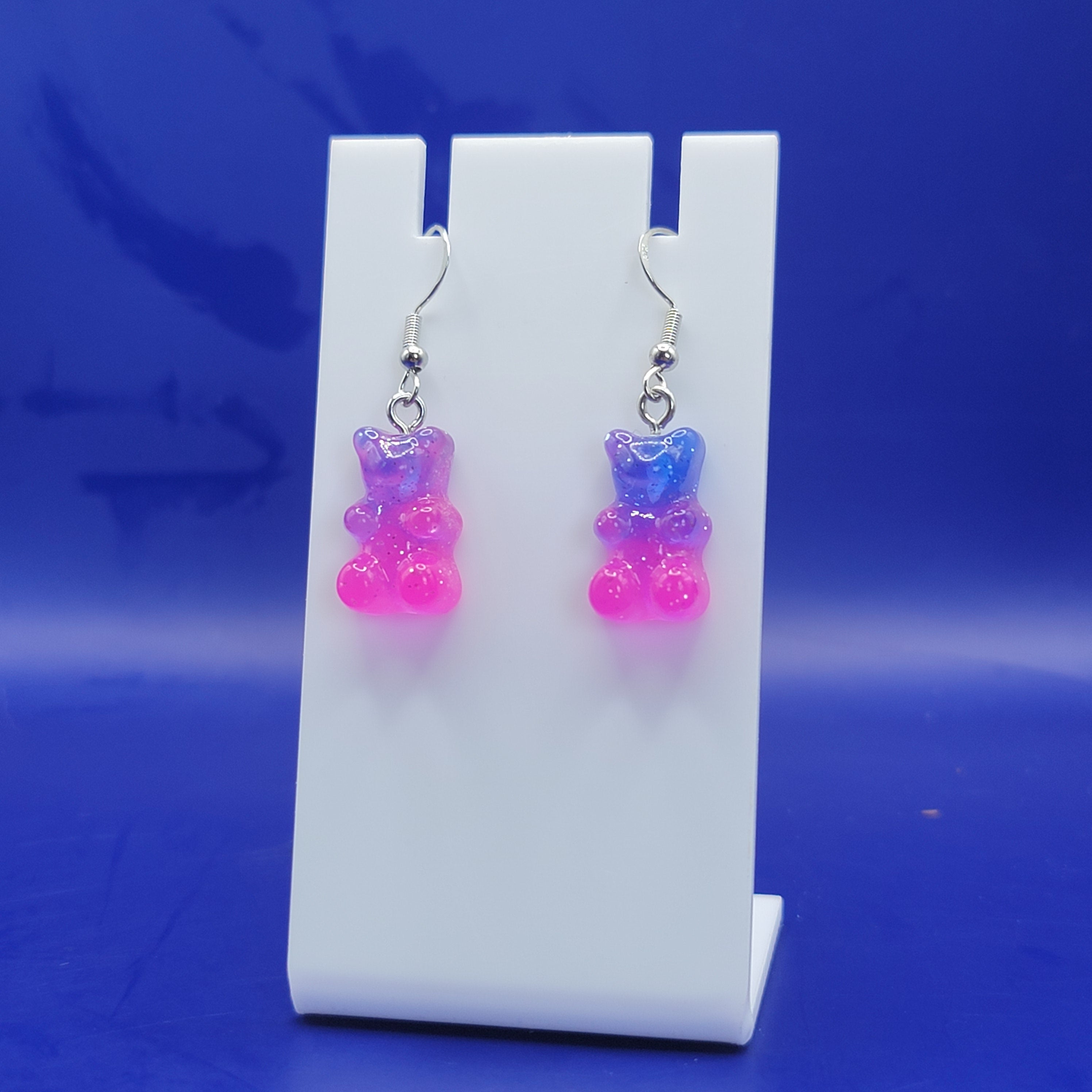 Pink and purple gummy bear earrings