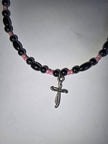 Black and Pink Magnetic Anklet with Cross