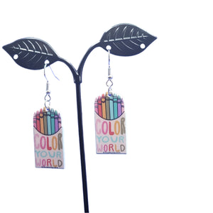 Color your world crayon earrings