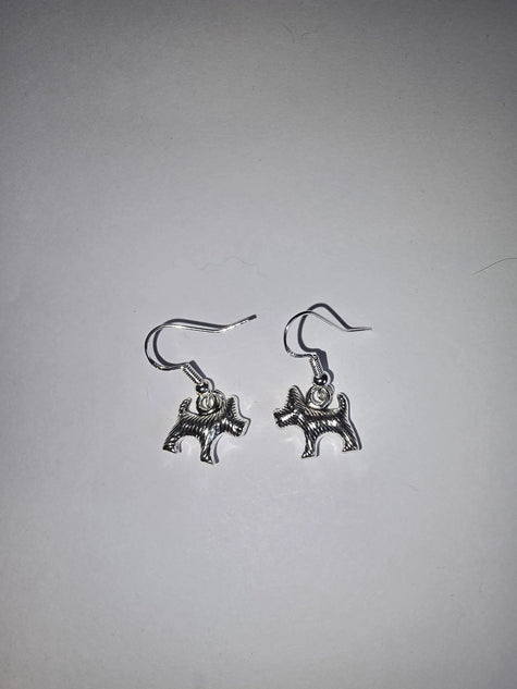 Silver Cairn Terrier Earrings (Toto)