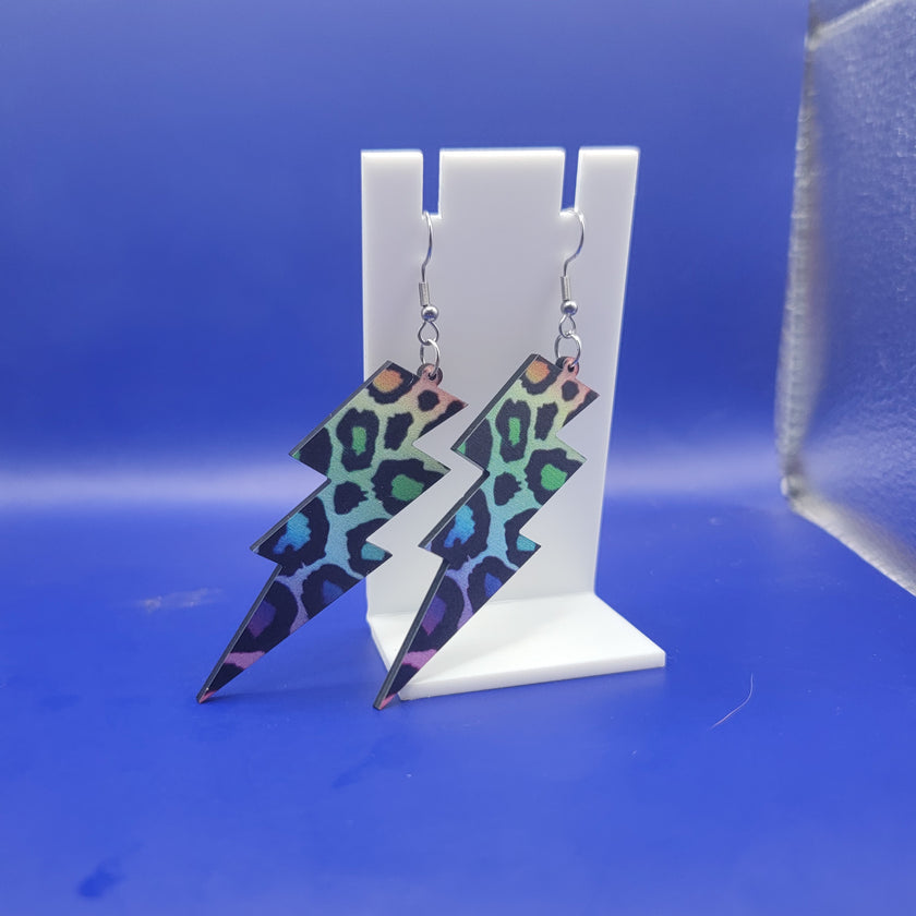 Leapoed print lightning bolt earrings